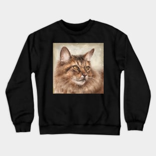 Painting of a Fluffy Brown Somali Cat Crewneck Sweatshirt
